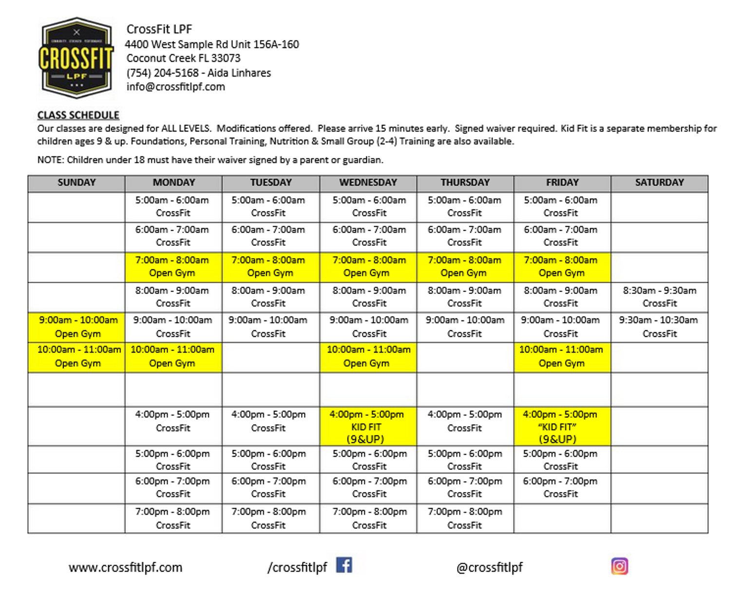 Schedule CrossFit LPF