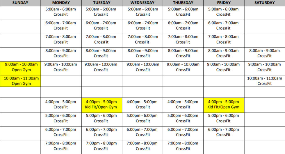 Schedule Crossfit LPF Coconut Creek